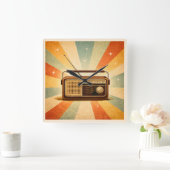 Vintage Radio Retro Sunburst Wall Clock スクエア壁時計 (ホーム)