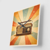 Vintage Radio Retro Sunburst Wall Clock スクエア壁時計 (傾斜)