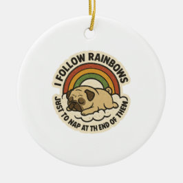 Vintage Rainbow Nap Pug St.Patrick's Day セラミックオーナメント