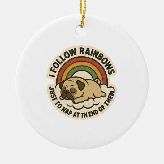 Vintage Rainbow Nap Pug St.Patrick's Day セラミックオーナメント (正面)