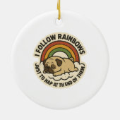 Vintage Rainbow Nap Pug St.Patrick's Day セラミックオーナメント (裏面)