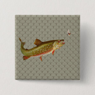 Vintage Rainbow Trout Fly Fishing 缶バッジ