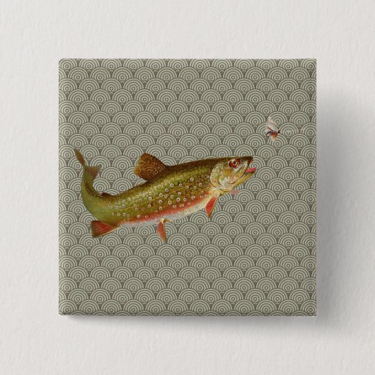 Vintage Rainbow Trout Fly Fishing 缶バッジ (正面)
