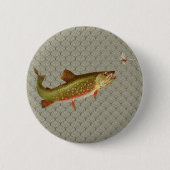 Vintage Rainbow Trout Fly Fishing 缶バッジ (正面)