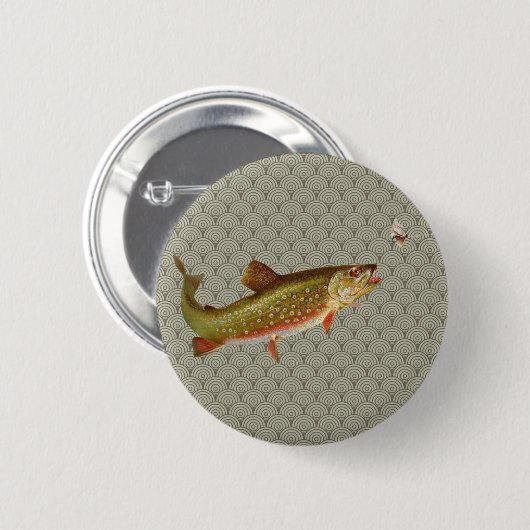 Vintage Rainbow Trout Fly Fishing 缶バッジ (正面&裏面)