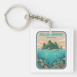 Vintage Raja Ampat Indonesia Coral Reef Dive Art キーホルダー