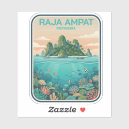 Vintage Raja Ampat Indonesia Coral Reef Dive Art シール