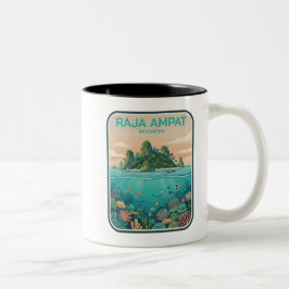 Vintage Raja Ampat Indonesia Coral Reef Dive Art ツートーンマグカップ