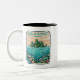 Vintage Raja Ampat Indonesia Coral Reef Dive Art ツートーンマグカップ