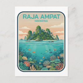 Vintage Raja Ampat Indonesia Coral Reef Dive Art ポストカード