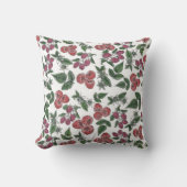 Vintage Raspberry Leaves Illustration Pattern クッション (正面)