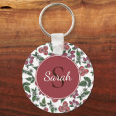 Vintage Raspberry Leaves Illustration Personalised キーホルダー (裏面)