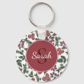 Vintage Raspberry Leaves Illustration Personalised キーホルダー (裏面)