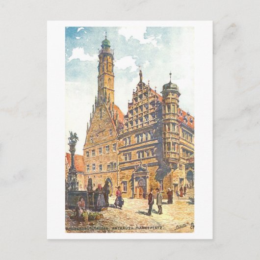 Vintage Rathaus Rothenburg, Germany ポストカード (正面)