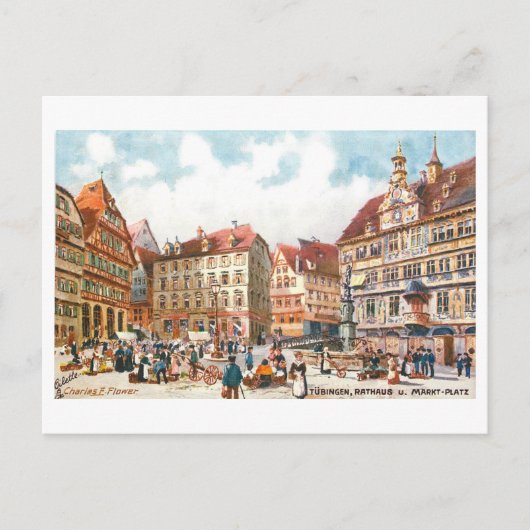 Vintage Rathaus Tubingen Germany ポストカード (正面)