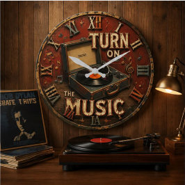 Vintage Record Player Retro Vinyl ラージ壁時計