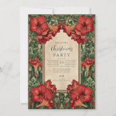 Vintage Red Amaryllis Botanical Christmas 招待状 (正面)