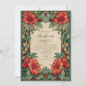 Vintage Red Amaryllis Botanical Christmas 招待状 (正面)