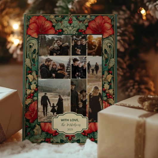 Vintage Red Amaryllis Botanical Christmas Photo シーズンカード