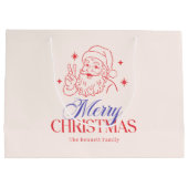 Vintage Red and Blue Christmas Santa ラージペーパーバッグ (裏面)