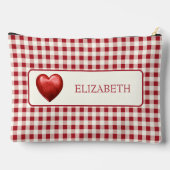 Vintage Red and Cream Gingham With Heart アクセサリーポーチ (裏面)