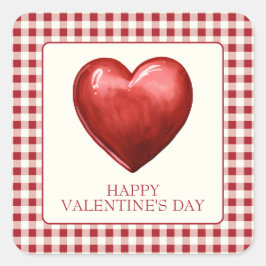 Vintage Red and Cream Gingham With Heart スクエアシール