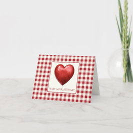 Vintage Red and Cream Gingham With Heart ノートカード
