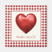 Vintage Red and Cream Gingham With Heart マグネット (正面)