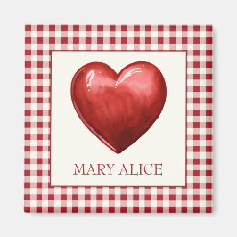 Vintage Red and Cream Gingham With Heart マグネット