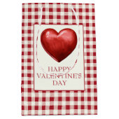 Vintage Red and Cream Gingham With Heart ミディアムペーパーバッグ (正面)