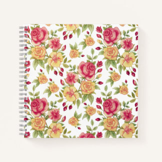 Vintage Red and Yellow Roses and Rose Bud Pattern ノートブック