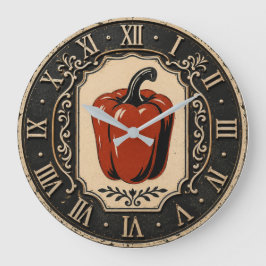 Vintage Red Bell Pepper Farmhouse Kitchen ラージ壁時計