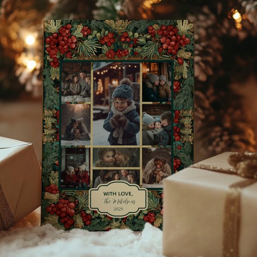 Vintage Red Berries Botanical Christmas Photo シーズンカード