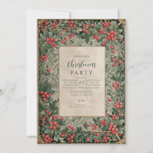 Vintage Red Berries Christmas 招待状 (正面)