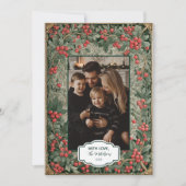 Vintage Red Berries Christmas Photo シーズンカード (正面)