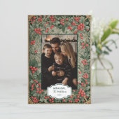 Vintage Red Berries Christmas Photo シーズンカード (スタンド正面)