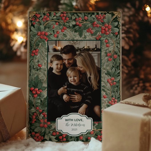 Vintage Red Berries Christmas Photo シーズンカード