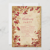 Vintage Red Berry Holiday Party 招待状 (正面)