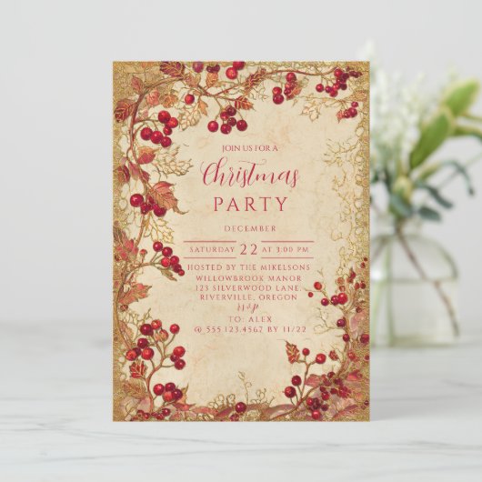 Vintage Red Berry Holiday Party 招待状 (スタンド正面)