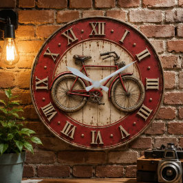 Vintage Red Bicycle Retro Cycling Decor ラージ壁時計