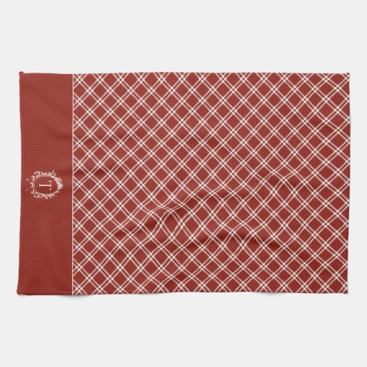 Vintage Red Botanical Monogram キッチンタオル (横)