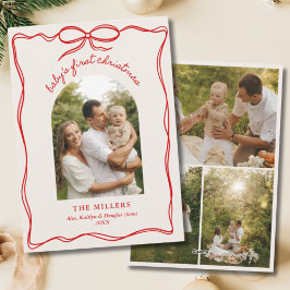 Vintage Red Bow Baby's 1st Christmas Family Photo シーズンカード