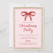 Vintage Red Bow Blush Pink Christmas Party 招待状 (正面)