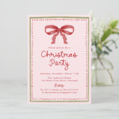 Vintage Red Bow Blush Pink Christmas Party 招待状 (スタンド正面)