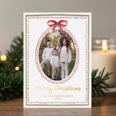 Vintage Red Bow Christmas 5 Photo 箔シーズンカード