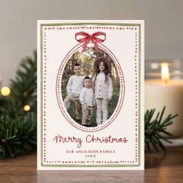 Vintage Red Bow Cream Christmas 2 Photo シーズンカード