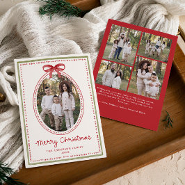 Vintage Red Bow Cream Christmas 5 Photo シーズンカード