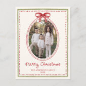 Vintage Red Bow Cream Christmas Photo シーズンポストカード (正面)