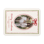 Vintage Red Bow Cream Merry Christmas Photo マグネット (横)