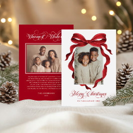Vintage Red Bow Custom Photo Christmas Holiday シーズンカード
